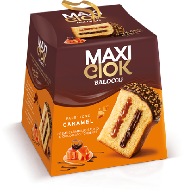 Balocco Panettone Maxiciok Caramel - Sóskaramell és Étcsokoládé krémes 800g 